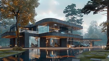 Рендер дома в стиле хай-тек